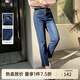 纖莉秀2025秋裝新大碼女裝胖mm梨型身材高腰顯瘦直筒開(kāi)叉牛仔褲6101 牛仔藍 2XL