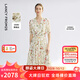 朗姿桑蠶絲v領(lǐng)高腰a字碎花裙2025年夏季新款高級感氣質(zhì)中長連衣裙 米白色 L