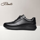 賓度（J.Benato）【品牌旗艦】男鞋男士休閑皮鞋秋季男頭層牛皮黑色運動(dòng)鞋 黑色 37