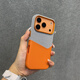 鑒百伊 橙色雙拼插卡適用蘋(píng)果17手機殼iphone17promax素皮內磁吸16pro防摔15高級感14商務(wù)13潮牌輕奢男女 【橙色】雙拼插卡-素皮內置磁吸 iPhone 17 Pro