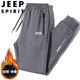 JEEP SPIRIT吉普運(yùn)動(dòng)褲男春秋季休閑中青年純色冬款寬松 深灰束腳加絨 L