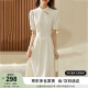 尚都比拉气质中长款旗袍改良版中国风连衣裙夏季小个子裙子 米白色 L 