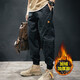 古先森休閑褲男寬松大碼束腳褲秋冬季新款工裝褲男士潮牌松緊哈倫長(cháng)褲子 黑色【加絨款】 2XL 【160-180斤】