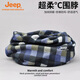 Jeep男女圍脖套秋冬防風騎行戶外套頭兩用多功能保暖時尚格子圍巾防寒 格子藍綠 均碼