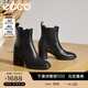愛(ài)步（ECCO）靴子女 百搭圓頭高跟切爾西女靴牛皮靴 雕塑222683 黑色22268301001 37