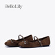 Bella Lily夏季復(fù)古溫柔瑪麗珍鞋女英倫單鞋羊皮平底七夕情人節(jié)禮物 咖色 37