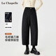 拉夏貝爾休閑闊腿褲女2025秋冬新款軟糯毛呢鐮刀褲子 灰色 M