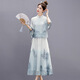 穆夏百合新中式國風(fēng)套裝連衣裙女夏天2025新款女士漢服改良旗袍兩件套裙子 水墨套裝 L