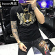 帛延（boyan） 歐貨潮牌絲光棉短袖T恤男夏季新款皇冠刺繡體恤圓領(lǐng)修身半袖潮流 黑色 XL