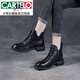 卡帝樂鱷魚（CARTELO）頭層牛皮馬丁靴女2025春秋單靴子復(fù)古真皮小短靴女平底軟底舒適女 黑色 40