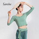 三沙（Sansha）七分袖現(xiàn)代舞服女 短款V領(lǐng)舞蹈上衣中國舞古典練功服 松石綠 XL 