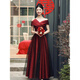 耀譽(yù)敬酒服 一字肩新款法式訂婚小眾感紅色婚紗結婚禮服女 高端敬酒服 038 S