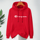 冠軍涂鴉純棉連帽衛衣男高品質(zhì)寬松休閑加絨情侶外套上衣青少年學(xué)生上衣 紅色連帽大標   水貂絨 加絨 XL 120-140斤