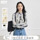 對(duì)白輕薄微透暈染印花網(wǎng)紗T恤女2025秋季新款正肩顯瘦長(zhǎng)袖打底衫 水墨黑白色 XL