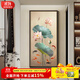 卓林新中式荷花九魚圖手繪油畫客廳入戶走廊過道大芬村玄關(guān)裝飾畫定制 深棕金框 70*140 原創(chuàng)畫師純手工繪制