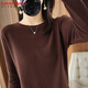 LOVER RUCCI法國純棉線(xiàn)針織衫套頭圓領(lǐng)毛衣打底衫女2026新款春秋冬寬松上衣 棕色 2XL 140-160