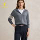 POLOWALK女裝2025秋季新品女式長(cháng)袖針織衫休閑撞色修身百搭女士開(kāi)衫上衣 灰色 2XL