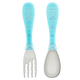 貝兒欣 扭扭訓練湯羹 感溫勺子 扭扭匙羹寶寶學(xué)習筷輔食筷 不銹鋼勺叉套裝-粉藍