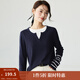 茵曼（INMAN）撞色條紋拼接假兩件毛衣女春秋款時尚復古顯瘦百搭針織衫 寶藍色 L