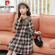 皮爾卡丹（pierre cardin）女童秋冬款連衣裙新款女寶格子長(cháng)袖超仙裙中大童促銷(xiāo) 深秋冬季加絨加厚格子連衣裙 140cm