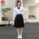 致臻男神高中生畢業(yè)班服英倫風(fēng)校服套裝夏初中生學(xué)院風(fēng)學(xué)生大合唱演出服 女白長(cháng)袖+黑百褶裙+dk酒紅領(lǐng)花 5XL