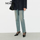 MO&Co.牛仔褲做舊臟污洗褪泛黃藍色微彈棉質(zhì)高腰九分錐形摩安珂 牛仔藍色 XS 25