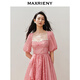 MAXRIENY【靜奢度假-商場(chǎng)同款】甜美宮延風(fēng)釘珠方領(lǐng)連衣裙茶歇裙 紅格紋 L 03/38