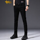 金盾純黑色牛仔褲男春季加絨修身小腳褲韓版潮流彈力潮牌春秋款長(cháng)褲子 黑色原版 30(2.31尺)