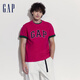 Gap男女裝夏季拼接logo圓領短袖T恤寬松上衣460841 玫紅色 185/108A(XXXL) 亞洲尺碼