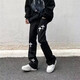衣然呈品美式春秋季高街刺繡十字架貼布牛仔褲男直筒寬松潮牌時(shí)尚休閑男褲 黑色 L【建議110-125斤】