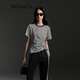 MO&Co.【新中式】短袖T恤中式盤(pán)扣抽繩捏褶棉質(zhì)收腰黑白條紋摩安珂 黑白條色-第1批 S 160