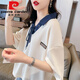 皮爾卡丹（pierre cardin）polo領(lǐng)拼接短袖t恤女夏季2025新款寬松韓版小個(gè)子洋氣設計感上衣 9130杏色 L (適合111-130斤)