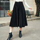 Olrain歐芮兒黑色絲絨半身裙女秋冬年新款高腰氣質(zhì)顯瘦a字裙 曜石黑 L