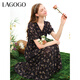 LAGOGO法式波點(diǎn)碎花連衣裙女拉谷谷夏季新款氣質(zhì)V領(lǐng)雪紡A字中長(cháng)裙 混色(Y0) L