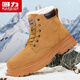 回力男鞋馬丁靴2025秋冬季新款男士登山加絨雪地靴保暖棉鞋子 卡其 43