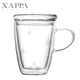 NAPPA 手工雕刻雙層玻璃杯馬克杯果汁杯飲料杯咖啡杯防燙 家用高檔水杯 350ML帶蓋馬克杯 星星