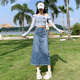 后開(kāi)叉半身裙女中長(zhǎng)款皮標(biāo)高腰牛仔裙2025秋冬新款多口袋A字裙子 復(fù)古藍(lán)(皮標(biāo)款) L 建議108-119斤
