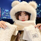 栢啟歆帽子圍巾一體女冬季新款可愛(ài)加厚保暖護耳戶(hù)外騎車(chē)防風(fēng)圍脖手套 米色三件套【毛球球耳朵 】