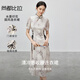 尚都比拉新中式國風(fēng)連衣裙女夏款收腰顯瘦印花裙優(yōu)雅中長裙 漢玉色 M
