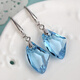 思贊（SIZAN）奧地利 水晶吊墜氣質s925純銀耳環耳飾品耳墜耳釘 生日禮物 清澈海藍水晶耳環一對