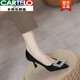卡帝樂鱷魚（CARTELO）水鉆高跟鞋女2025新款時(shí)尚淺口尖頭細(xì)跟單鞋黑色軟底工作鞋 黑色 5cm 37