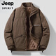 JEEP SPIRIT2024新款棉衣男士冬季加厚輕薄保暖短款派克服帥氣青年棉服外套男 咖色 L 建議115-140斤
