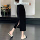 小個(gè)子秋冬季加絨加厚半身裙黑色金絲絨半身裙女秋冬韓版高腰顯瘦包臀裙開(kāi)叉百搭中長(cháng)款一步裙 黑色_加絨加厚金絲絨 M_建議90-100斤