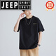 JEEP SPIRIT夏季男士特大碼t恤短袖寬松半袖簡(jiǎn)約加肥加大300斤胖男生純棉體恤 黑色 6XL 建議240-270斤