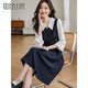 熙世界假兩件拼接連衣裙女2025秋新款氣質(zhì)優(yōu)雅撞色長(cháng)袖襯衫裙子 夜普藍 L