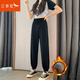 紅蜻蜓 休閑褲女2025春秋季新款灰色運動(dòng)褲寬松束腳衛褲顯瘦燈籠棉褲子 8701黑色加絨 M （建議98-110斤）