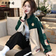 月半晴（YUEBANQING）杏色拼接撞色外套女2025春秋新款立領(lǐng)運動(dòng)上衣休閑夾克棒球服女裝 主圖杏色_雙層有里布 S _95-110