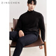 【保暖德絨面料】ZINGCHEN半高領(lǐng)長(cháng)袖t恤男 秋冬彈力打底衫 黑色 XL