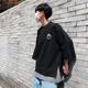 楠語(yǔ)秋（NANYUQIU） 港風(fēng)夏季男七分袖T恤韓版潮流嘻哈寬松情侶裝假兩件上衣 黑色 LT803笑臉-黑 M