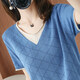XEHCI夏新款冰絲短袖T恤女韓版假兩件上衣寬松薄款針織衫上衣 寶藍色 #XL